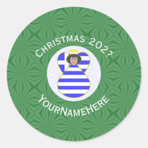 Greek Flag Black Hair Angel Christmas Personalised Classic Round Sticker