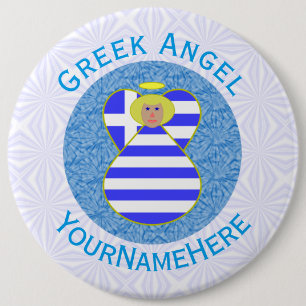Greek Flag Blonde Angel with Your Name 6 Cm Round Badge
