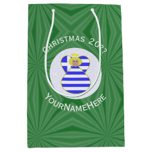 Greek Flag Blonde Christmas Angel Personalised Medium Gift Bag
