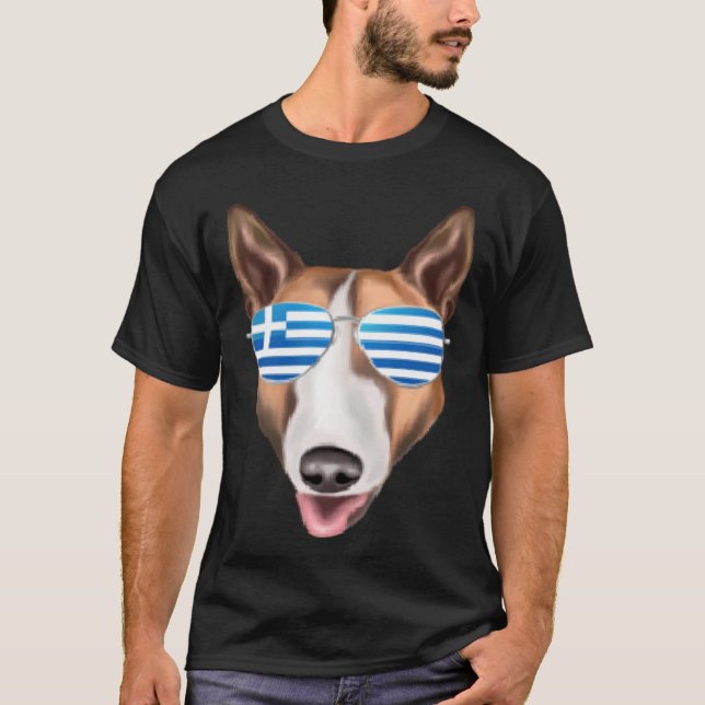 Greek Flag Bull Terrier Dog Greece Pocket T-Shirt (Front)