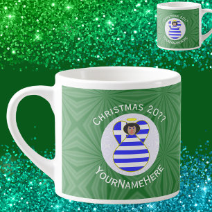 Greek Flag Christmas Black Hair Angel Personalised Espresso Cup