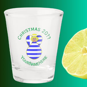 Greek Flag Christmas Blonde Angel Personalised Shot Glass