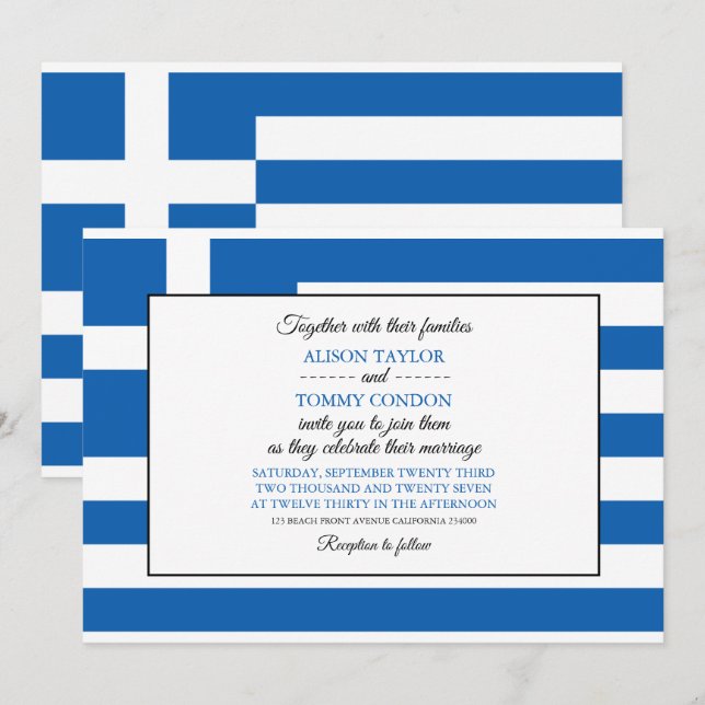 Greek Flag, Flag of Greece Wedding Invitation (Front/Back)