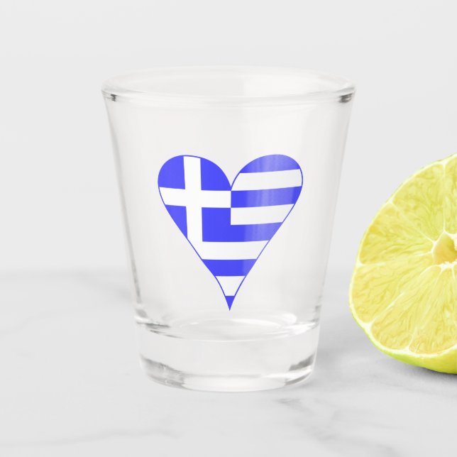 Greek Flag Funky Heart Shot Glass (Front)
