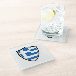 Greek flag glass coaster