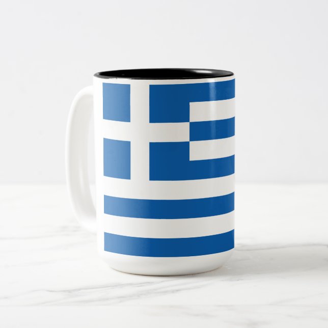 Greek Flag (Greece) Two-Tone Coffee Mug (Front Left)
