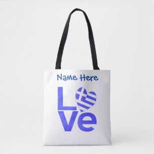 Greek Flag Heart Blue LOVE Personalised Tote Bag