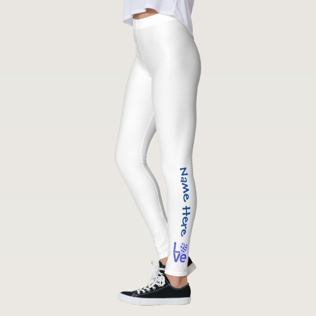 Greek Flag Heart Blue LOVE with Your Name Leggings (Left)