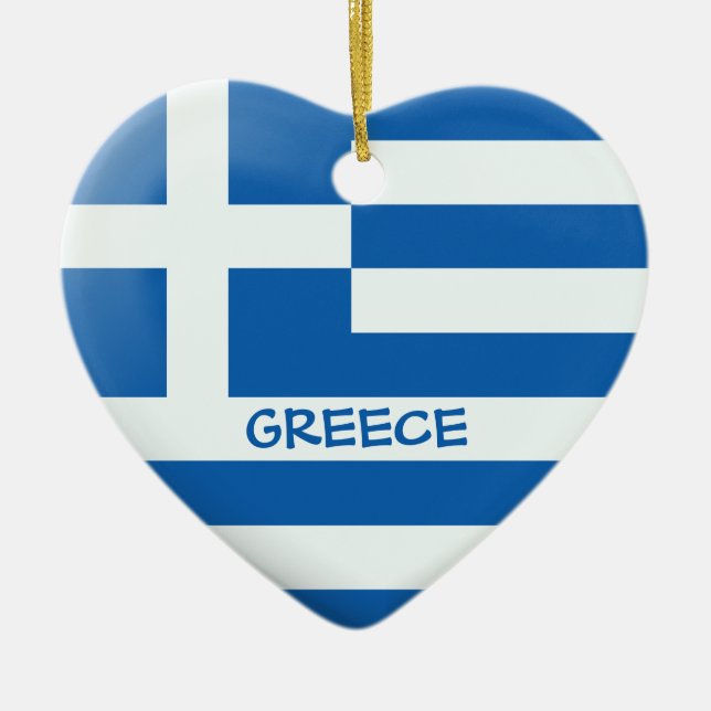 Greek Flag Heart Ceramic Tree Decoration (Front)