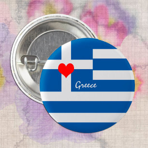 Greek flag & Heart - Greece travel/sports fans 3 Cm Round Badge