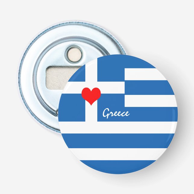 Greek flag & Heart - Greece travel/sports fans Bottle Opener (Front)