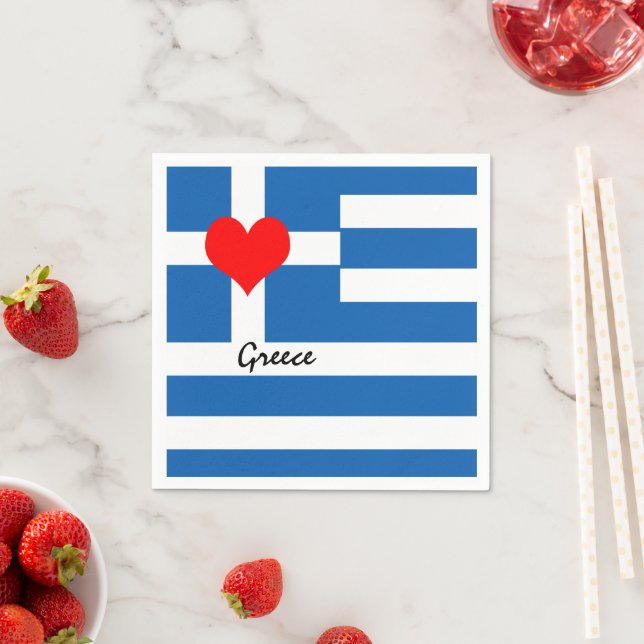 Greek flag & Heart - Greece travel/sports fans Napkin (Insitu)