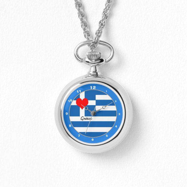 Greek flag & Heart - Greece travel/sports fans Wat Watch (Front)
