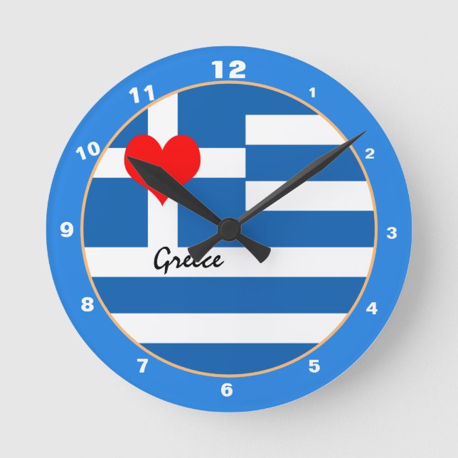 Greek Flag & Heart, Greece trendy fashion /design Round Clock (Front)