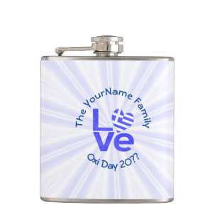 Greek Flag Heart in Blue LOVE Hip Flask