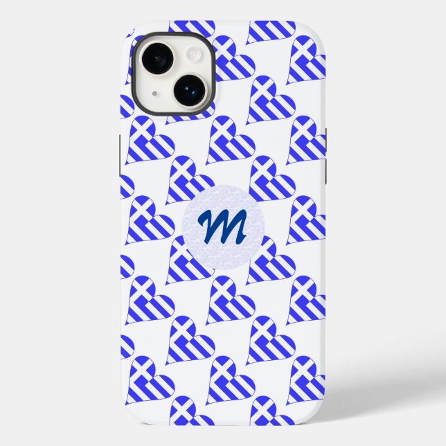 Greek Flag Heart Love Tiled Initial Case-Mate iPhone Case (Back)