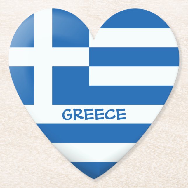 Greek Flag Heart Paper Coaster (Front)