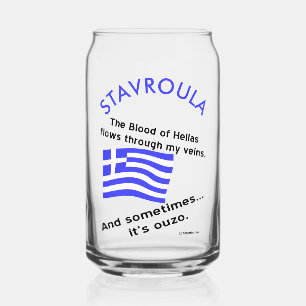 Greek Flag Hellas Blood and Ouzo and Name Can Glass