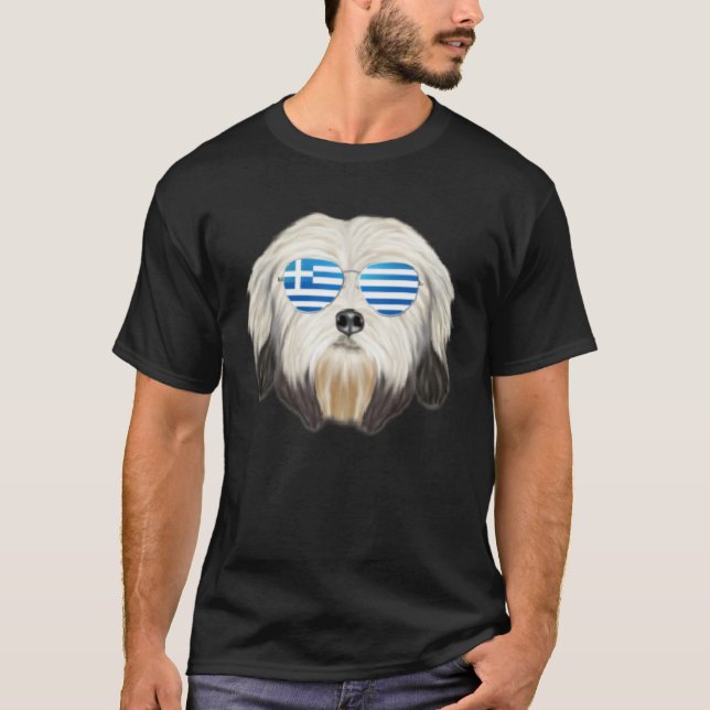 Greek Flag Lowchen Dog Greece Pocket T-Shirt (Front)