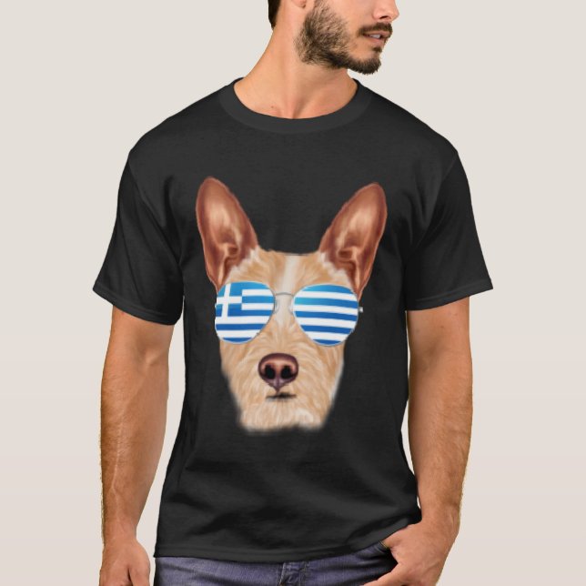 Greek Flag Portuguese Podengo Pequeno Dog Greece P T-Shirt (Front)