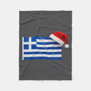Greek Flag Santa Hat Funny Greece Christmas Holida Fleece Blanket