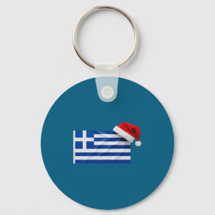 Greek Flag Santa Hat Funny Greece Christmas Holida Key Ring