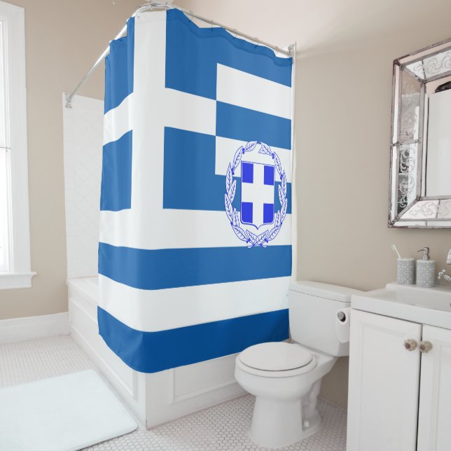 Greek flag shower curtain (In Situ)