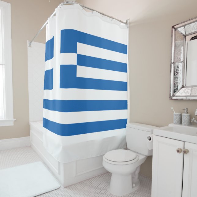 Greek Flag Shower Curtain (In Situ)