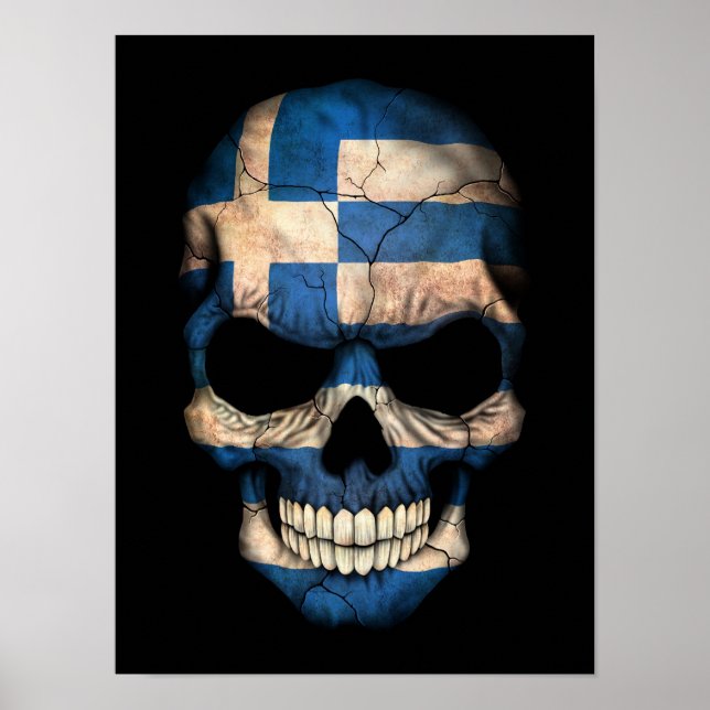Greek Flag Skull on Black Poster (Front)