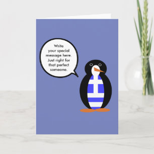 Greek Flag Talking Ms. Penguin  Card