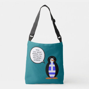 Greek Flag Talking Ms Penguin Personalised Crossbody Bag