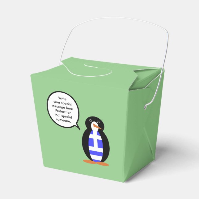 Greek Flag Talking Ms Penguin Personalised Favour Box (Front Side)