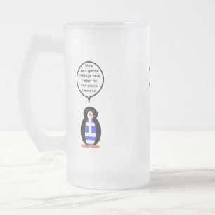 Greek Flag Talking Ms. Penguin Personalised Frosted Glass Beer Mug