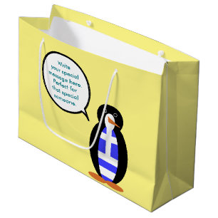 Greek Flag Talking Ms Penguin Personalised Large Gift Bag