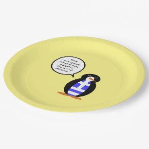Greek Flag Talking Ms Penguin Personalised Paper Plate