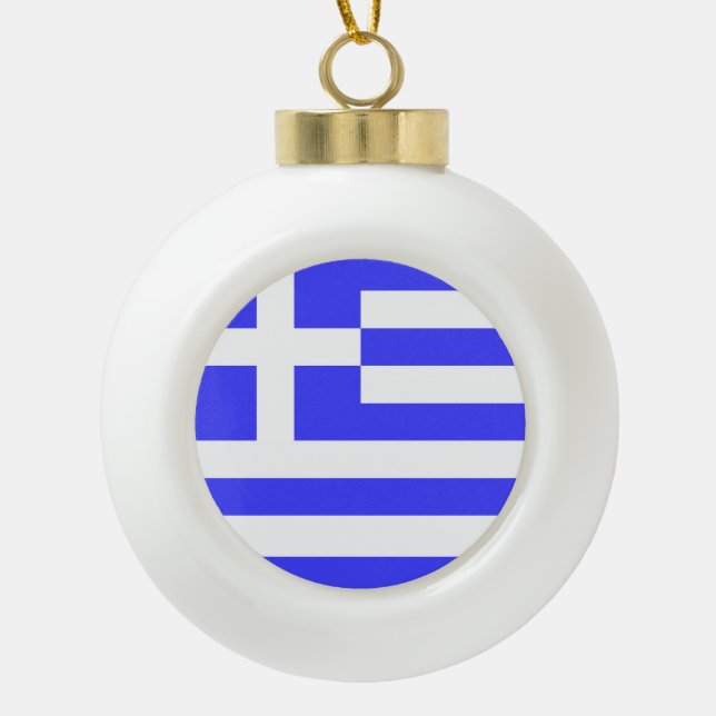Greek Flag Total Ceramic Ball Christmas Ornament (Front)