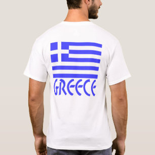 Greek Flag with Word Greece Below in Blue Text T-Shirt