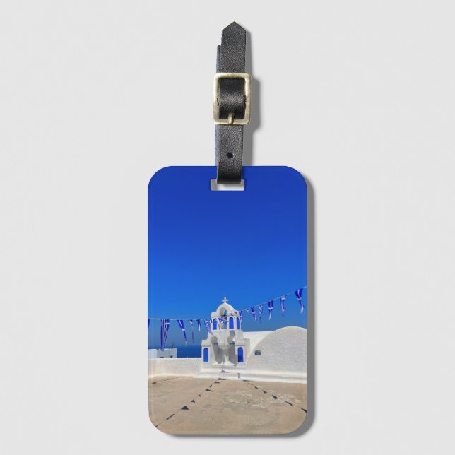 Greek Flags White Church Building Greece Luggage Tag (Front Vertical)
