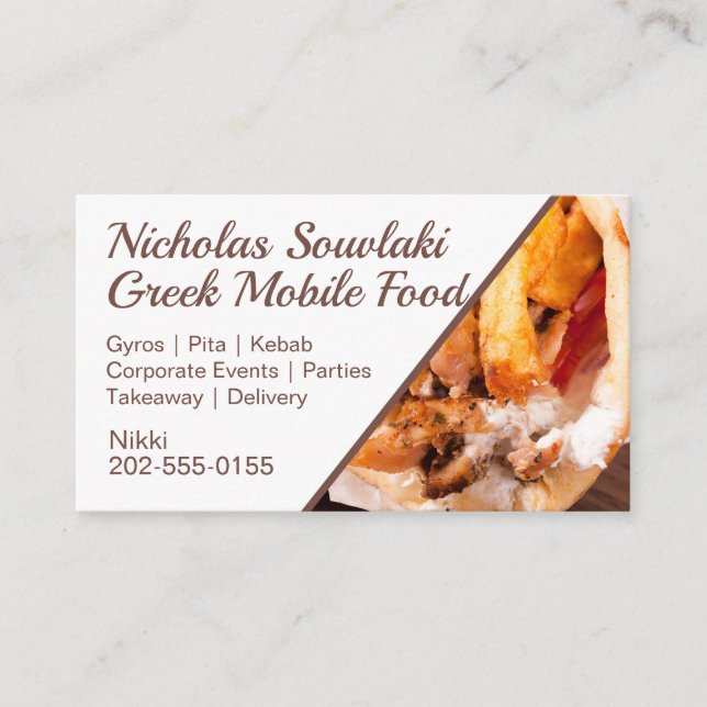 Greek Food Gyros Mobile Cafe Business Card (Front)