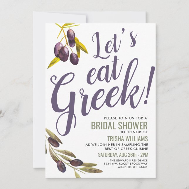 Greek Food Tasting | Bridal Shower Party Invite (Front)