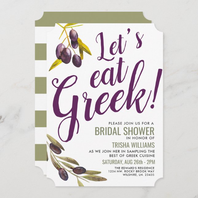Greek Food Tasting | Bridal Shower Sage Invite (Front/Back)