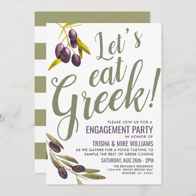 Greek Food Tasting Engagement Party Sage Invite (Front/Back)