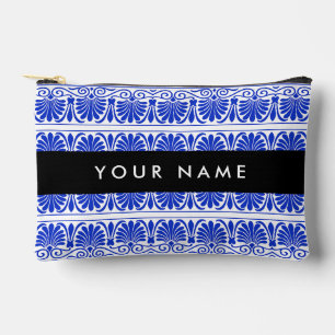 Greek Fret Arabesque Blue, Your Name, Personalise Accessory Pouch
