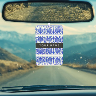 Greek Fret Arabesque Blue, Your Name, Personalise Car Air Freshener