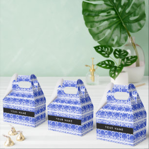 Greek Fret Arabesque Blue, Your Name, Personalise Favour Box