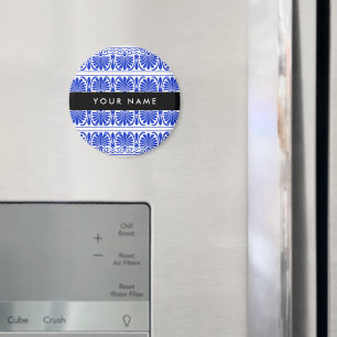 Greek Fret Arabesque Blue, Your Name, Personalise Magnet