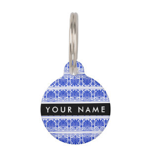 Greek Fret Arabesque Blue, Your Name, Personalise Pet Tag