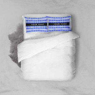 Greek Fret Arabesque Blue, Your Name, Personalise Pillowcase