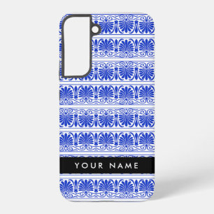 Greek Fret Arabesque Blue, Your Name, Personalise Samsung Galaxy Case