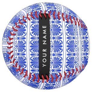 Greek Fret Arabesque Blue, Your Name, Personalise Softball